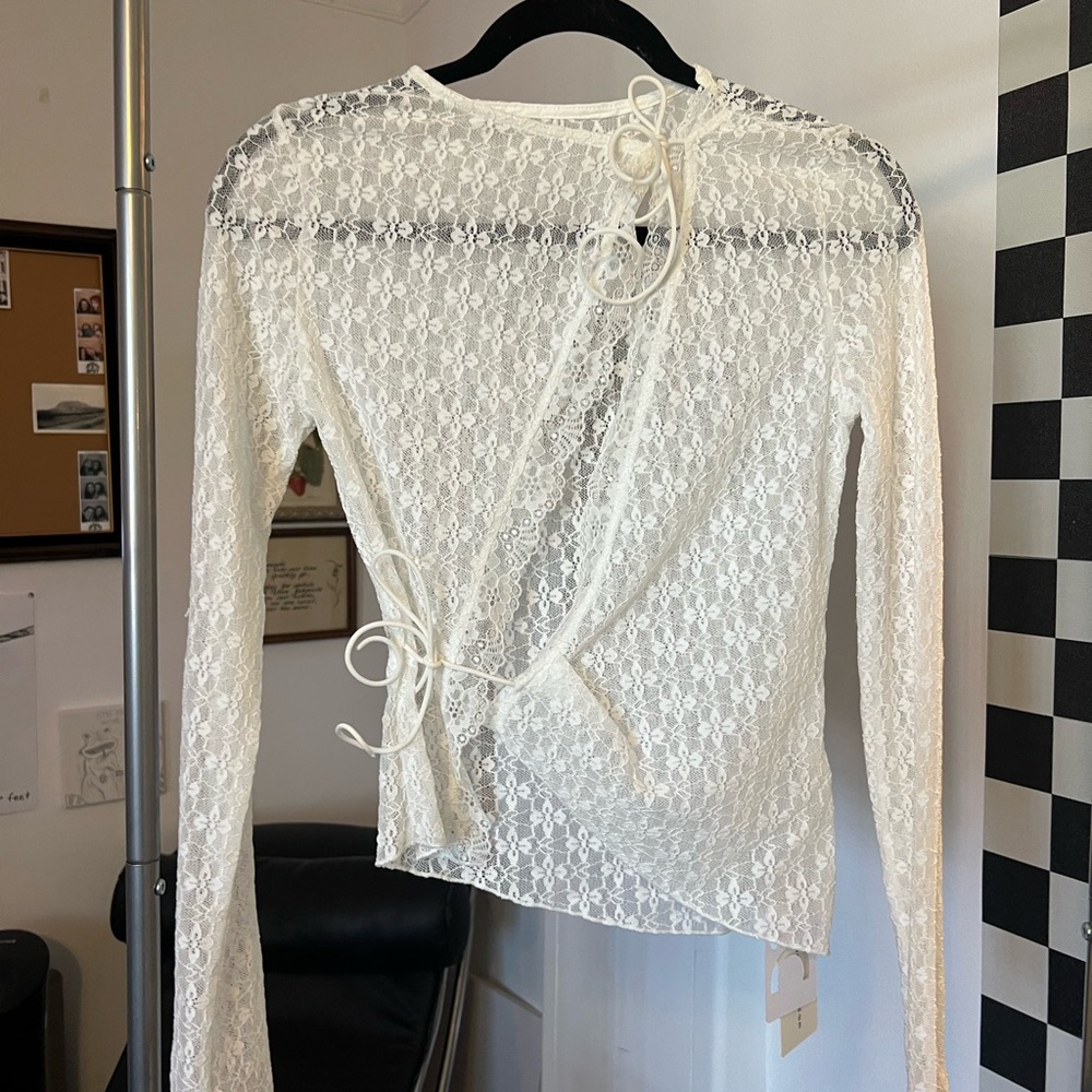 Elegant Lace Wrap Top - Cream